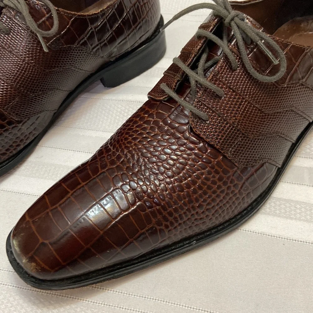 Stacy Adams Mens Brown Croc Print All Leather Oxford Dress Shoe - Nice! size 10
